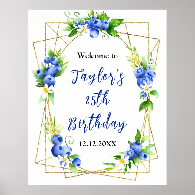 Affiche Blueberry Floral Birthday Party Welcome Sign (Devant)