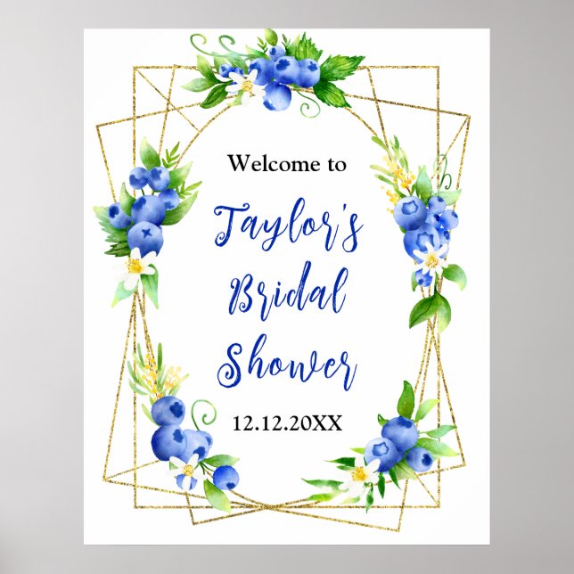 Affiche Blueberry Floral Bridal Shower Welcome Sign (Devant)
