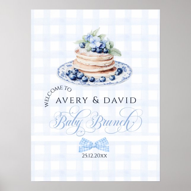 Affiche Blueberry Pancake Baby Brunch Baby shower Garçon (Devant)