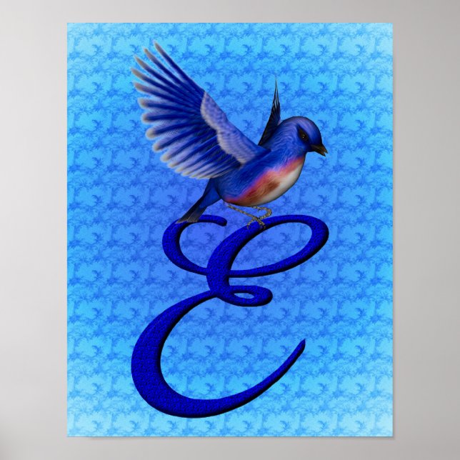 Affiche Bluebird Elegant Monogram Initiale E (Devant)