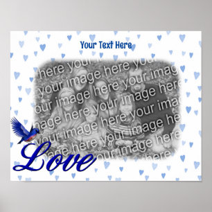 Affiche Bluebird Love Blue Hearts Frame Ajouter votre phot