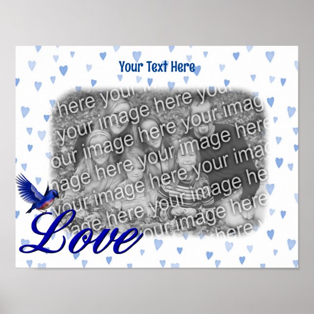 Affiche Bluebird Love Blue Hearts Frame Ajouter votre phot (Devant)