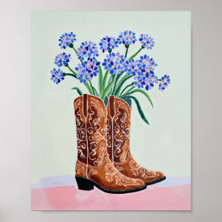 Affiche Bluebonnet Cowboy Boots Painting Art Print