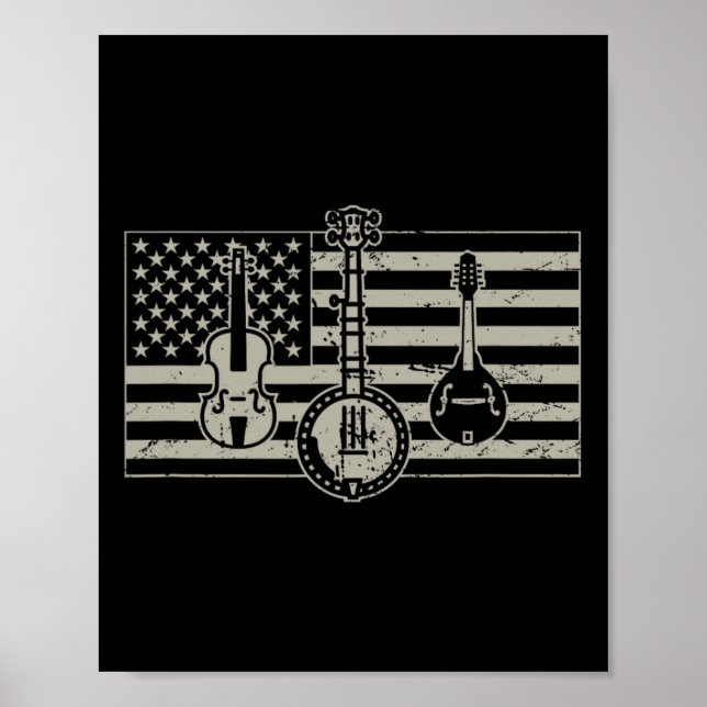 Affiche Bluegr Drapeau Usa Guitare Banjo Mandoline  (Devant)