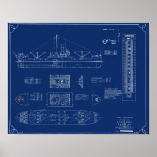 Affiche Blueprint of Lake Freighter SS War Dance Print