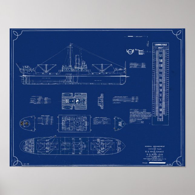 Affiche Blueprint of Lake Freighter SS War Dance Print (Devant)