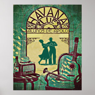 Affiche Blues de La Havane, couple dansant, fête, vintage