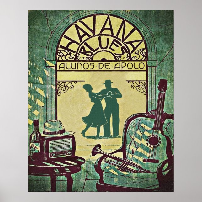Affiche Blues de La Havane, couple dansant, fête, vintage (Devant)