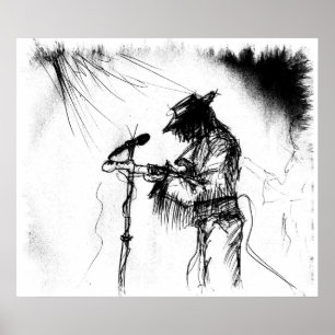 Affiche Blues Music Guitariste et orchestre sur scène