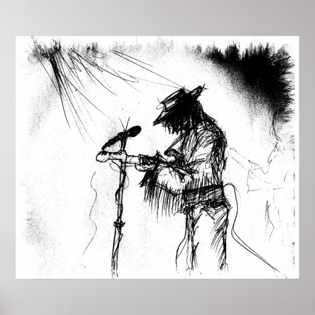 Affiche Blues Music Guitariste et orchestre sur scène (Devant)