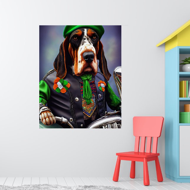 Affiche Bluetick Coonhound conduisant un vélo la Saint-Pat (Pépinière 1)