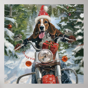 Affiche Bluetick Coonhound Dog équitation Motorcycle Noël