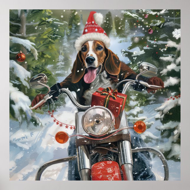 Affiche Bluetick Coonhound Dog équitation Motorcycle Noël (Devant)