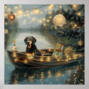 Affiche Bluetick Coonhound Noël Festive Voyage
