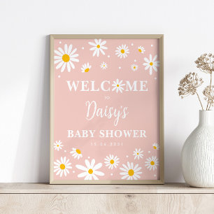 Affiche Blush Boho Daisy Floral Girl Baby shower Bienvenue