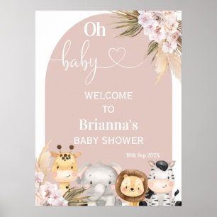 Affiche Blush Boho Floral Arch Safari Baby shower Bienvenu