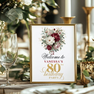 Affiche Blush burgundy or 80e anniversaire 8x10 élégant