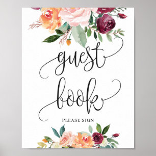 Affiche Blush burgundy orange greenery guest book sign