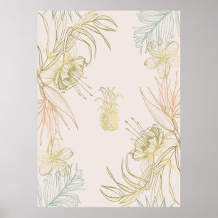 Affiche Blush Doré Floral Botanique Tropicale Ananas