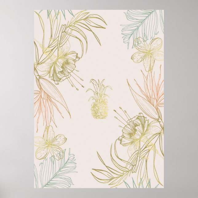 Affiche Blush Doré Floral Botanique Tropicale Ananas (Devant)