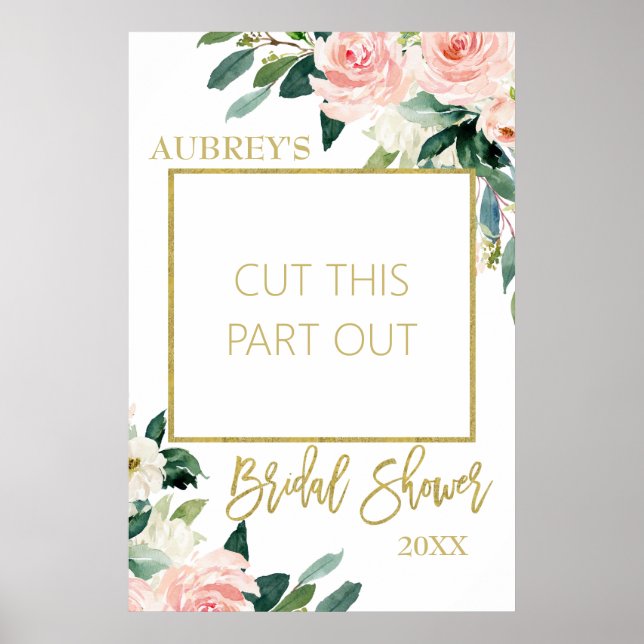 Affiche Blush Floral Bridal Shower Photo Booth Frame (Devant)