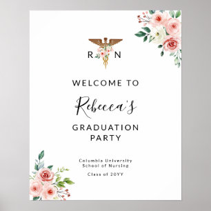 Affiche Blush Floral Caduceus Nurse Graduate Welcome Party