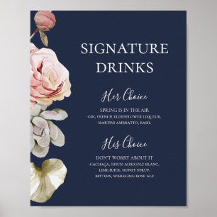 Affiche Blush Floral Moderne   Boissons Signature Navy