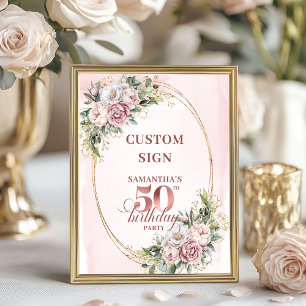 Affiche Blush Floral Personnalisé Rêveur 50 Anniversaire 8