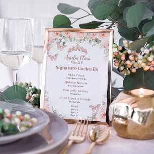 Affiche Blush Floral Rose Gold Quinceanera Bar Boisson Men