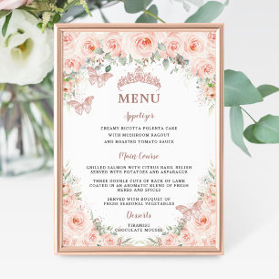 Affiche Blush Floral Rose Gold Quinceanera Menu Anniversai