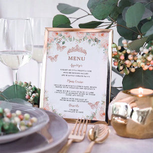 Affiche Blush Floral Rose Gold Quinceanera Menu Anniversai