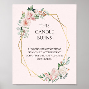 Affiche Blush Floral rose Mariage Cette bougie Brûle