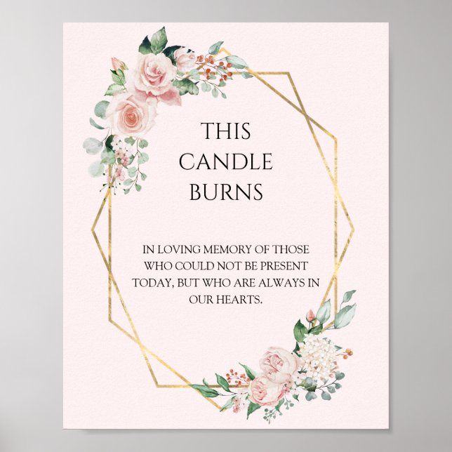Affiche Blush Floral rose Mariage Cette bougie Brûle (Devant)