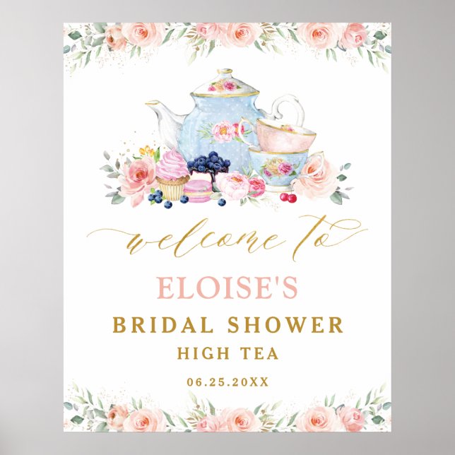 Affiche Blush Floral Tea Party Baby shower nuptiale Bienve (Devant)