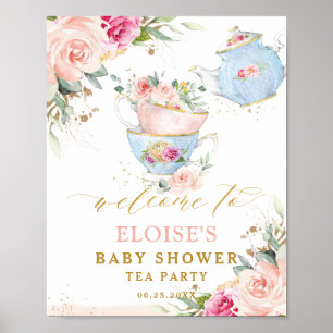 Affiche Blush Floral Tea Party Baby shower nuptiale Bienve