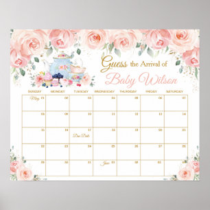 Affiche Blush Floral Tea Party Guess Baby's Arrival Game