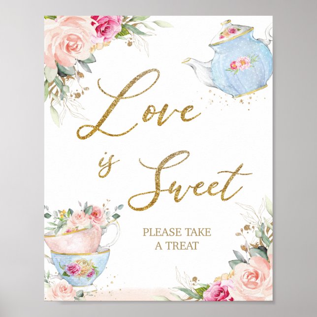 Affiche Blush Floral Tea Party L'amour est sucré Prenez un (Devant)