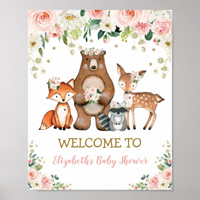 Affiche Blush Floral Woodland Baby shower Anniversaire Bie (Devant)