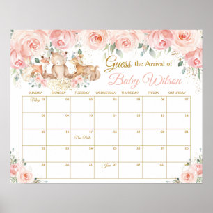Affiche Blush Floral Woodland Guess Baby's Arrival Game