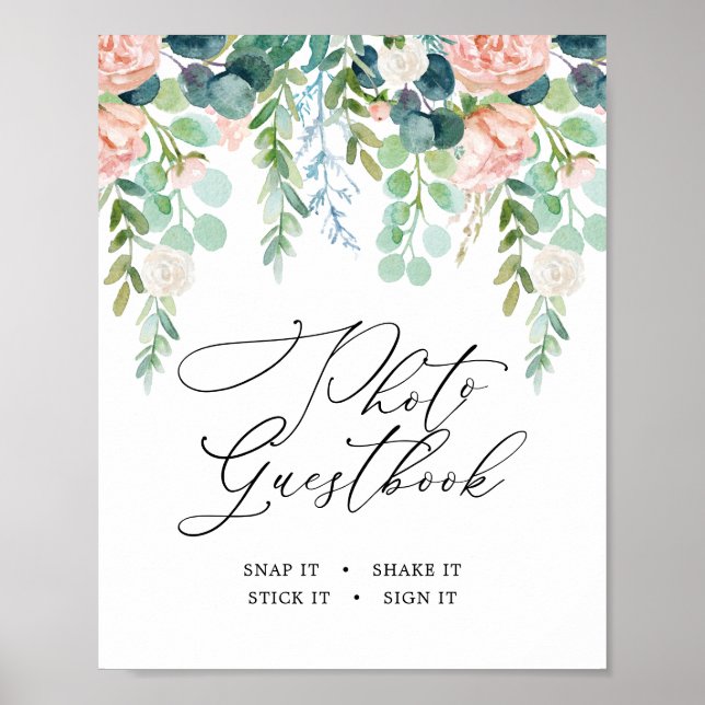 Affiche Blush Garden Baby Shower Photo Guestbook Sign (Devant)