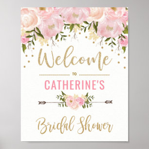 Affiche Blush Gold Floral Bridal Shower Welcome Sign Decor