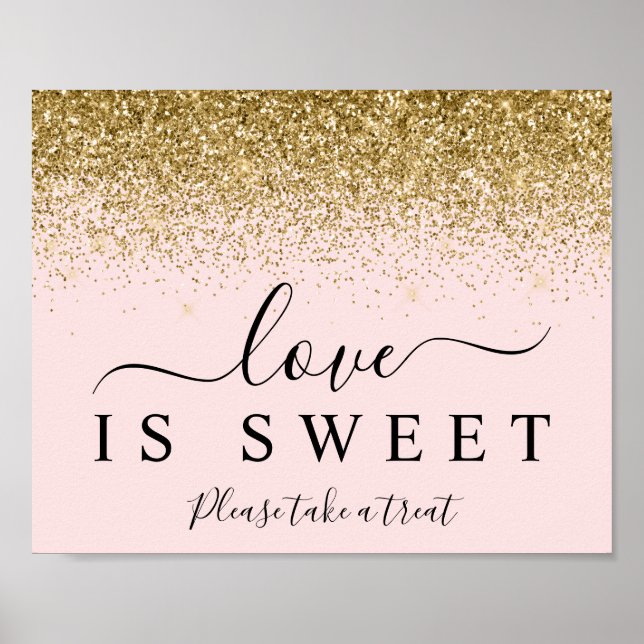 Affiche Blush & Gold Glitter Love is Sweet Dessert Sign (Devant)