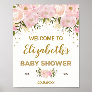 Affiche Blush Gold Peonies Baby shower chic Bienvenue
