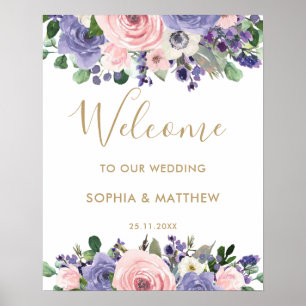 Affiche Blush Lavender Purple Floral Wedding Welcome Sign