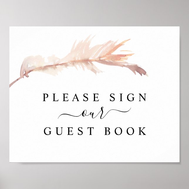 Affiche Blush Pampas Grass Wedding Guest Book Sign (Devant)