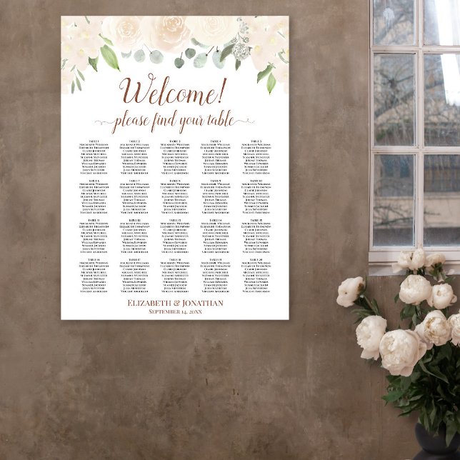 Affiche Blush Peach Floral 20 Table Wedding Seating Chart (In Situ on Wall )