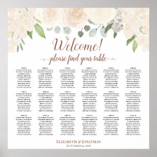 Affiche Blush Peach Roses 18 Table Wedding Seating Chart