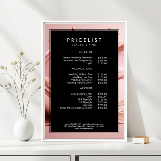 Affiche Blush Pink Beauty Salon Price List  (Blush Pink Beauty Salon Price List Poster)