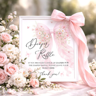 Affiche Blush Pink Bow Butterfly Baby Shower Diaper Raffle