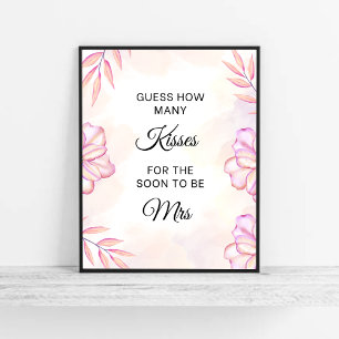 Affiche Blush Pink Combien De Baisers Fête des mariées Jeu